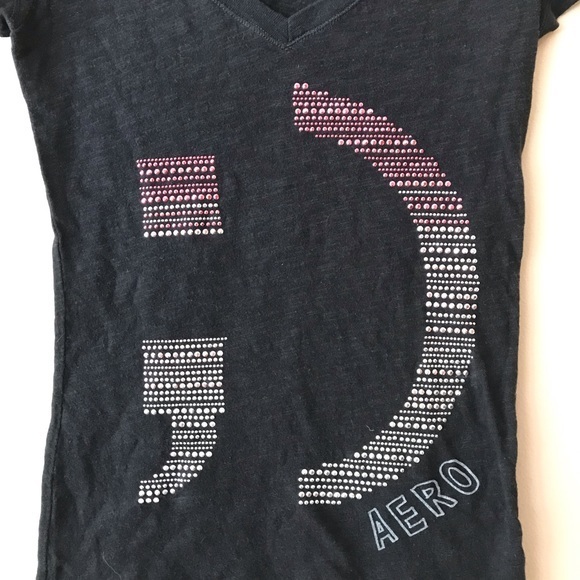 Aeropostale V-Neck Graphic Tee w Rhinestones Sz S - Picture 2 of 4